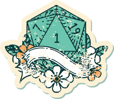 Retro Dövme Biçimi Doğal Bir d20 zar bir insan tarafından çizildi