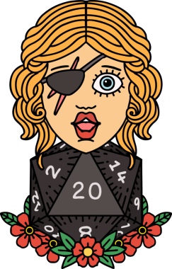 Retro Dövme Tarzı İnsan Rogue Bir insan tarafından çizilmiş 20 zar ile