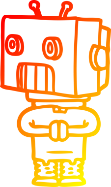 Bir insan tarafından çizilen çizgi film robotunun sıcak çizgi çizimi