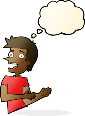 Bir insan tarafından çizilmiş düşünce baloncuğu olan stresli bir adam.