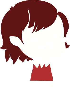 Düz renkli çizgi film. Bir insan tarafından çizilmiş ölümsüz vampir kız.