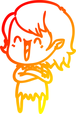 Bir insan tarafından çizilmiş sevimli, mutlu bir vampir kızın çizgi çizimi.