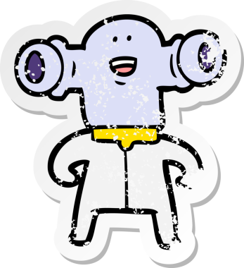 Bir insan tarafından çizilmiş dost canlısı çizgi film uzaylısının sıkıntılı çıkartması.