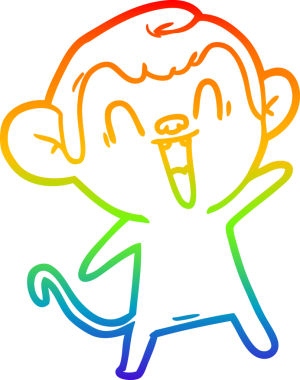 Gökkuşağı gradyan çizgi çizimi bir insan tarafından çizilmiş gülen maymun