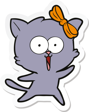 Bir insan tarafından çizilmiş çizgi film kedisinin çıkartması.