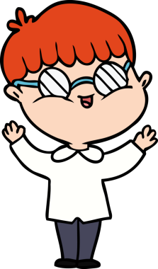 Bir insan tarafından çizilmiş gözlük takan çizgi film çocuğu.