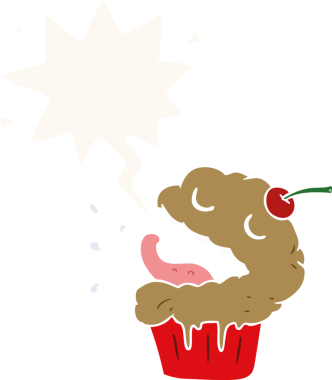 Bir insan tarafından çizilmiş eski moda konuşma baloncuklu komik bir kek.