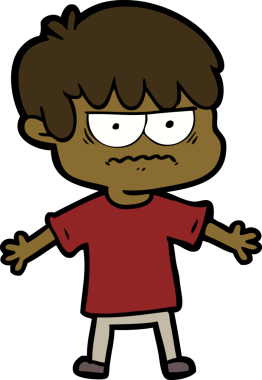 Bir insan tarafından çizilmiş sinirli çizgi film çocuğu.