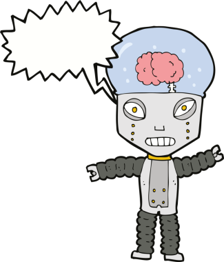 Bir insan tarafından çizilmiş konuşma balonu olan geleceğin robotu.