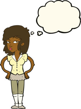 Kalçasında insan tarafından çizilmiş düşünce baloncuğu olan güzel bir kadın.