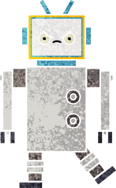 Bir insan tarafından çizilmiş bir robotun retro çizim tarzı karikatürü