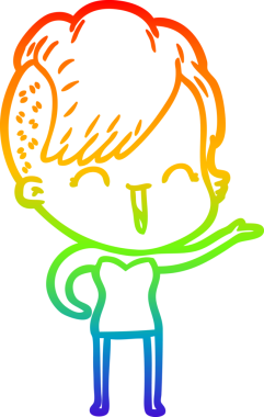 Gökkuşağı gradyan çizgi çizimi Bir insan tarafından çizilmiş mutlu hippi kız