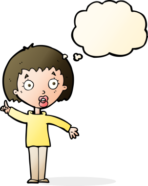 Çizgi filmdeki kadın bir insan tarafından çizilmiş düşünce balonuyla anlatmak istediği şeyi anlatıyor.