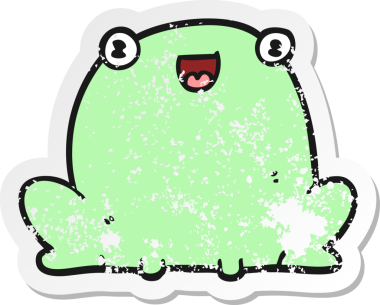 Bir insan tarafından çizilmiş karikatür kurbağasının sıkıntılı çıkartması.