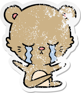 Bir insan tarafından çizilmiş ağlayan çizgi film ayısının sıkıntılı çıkartması.