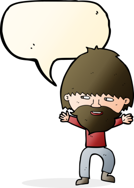 Bir insan tarafından çizilmiş sakallı mutlu bir çizgi film karakteri.