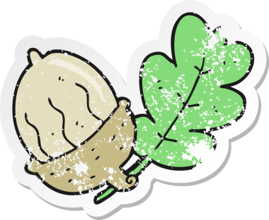 Bir insan tarafından çizilmiş bir palamut desenli karikatür çıkartması.