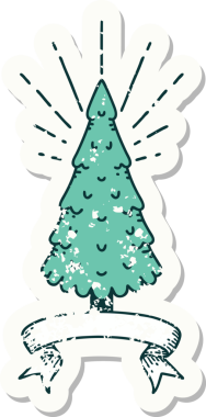 Bir insan tarafından çizilmiş çam ağacı dövmesi stili eski bir etiket.