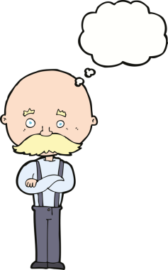 Bir insan tarafından çizilmiş düşünce kabarcığı olan karikatür büyükbaba.