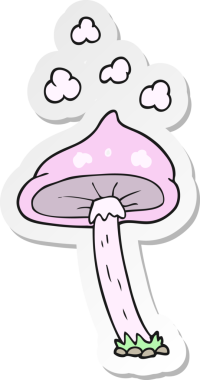 Bir insan tarafından çizilmiş karikatür mantarı çıkartması.