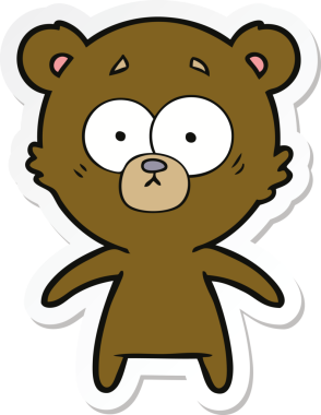 Bir insan tarafından çizilmiş endişeli bir ayı çizgi filminin çıkartması.