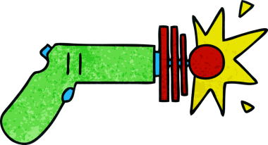 Bir insan tarafından çizilmiş garip bir çizgi film lazer silahı.