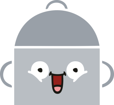 Bir insan tarafından çizilmiş yemek tenceresinin düz renkli retro karikatürü