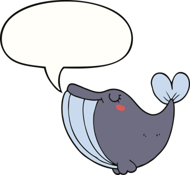 Bir insan tarafından çizilmiş konuşma balonlu çizgi film balinası