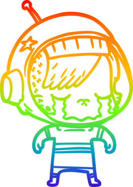 Gökkuşağı gradyan çizgi çizimi bir insan tarafından çizilmiş ağlayan astronot kız