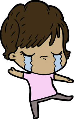 Bir insan tarafından çizilmiş ağlayan çizgi film kadını.