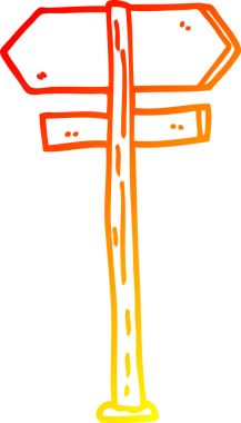 Bir insan tarafından çizilmiş çizgi film yön işaretinin sıcak gradyan çizimi