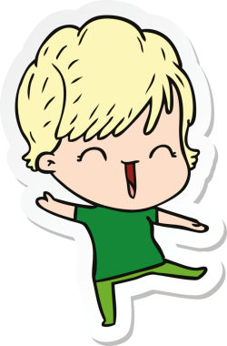 Bir insan tarafından çizilmiş gülen bir karikatür çıkartması.