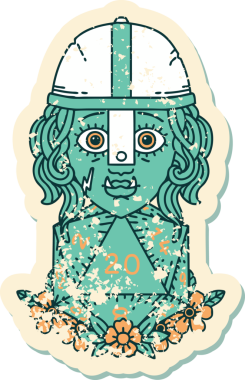 Retro Dövme Biçimi Bir insan tarafından çizilmiş 20 zarlı yarı ork savaşçı karakteri