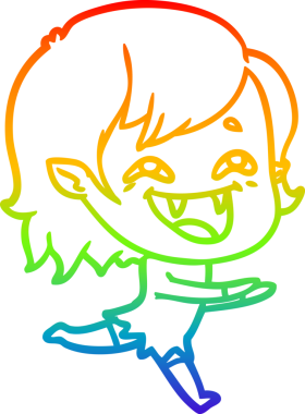 Gökkuşağı gradyan çizgi çizimi Bir insan tarafından çizilmiş gülen vampir kız çizgi filmi