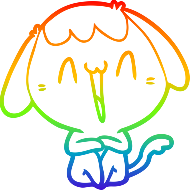 Gökkuşağı gradyan çizimi. Bir insan tarafından çizilmiş şirin bir köpek çizimi.