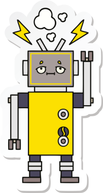 Bir insan tarafından çizilmiş şirin çizgi film robotunun çıkartması.