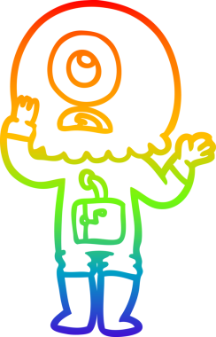 Gökkuşağı gradyan çizimi endişeli bir Tepegöz uzaylı uzay adamının insan tarafından çizilmiş çizimi