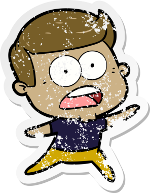 Bir insan tarafından çizilen şok olmuş bir adamın karikatür çıkartması.