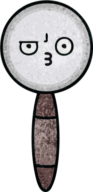 Bir insan tarafından çizilmiş bir büyüteçin retro grunge desen karikatürü