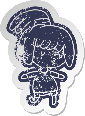 Bir insan tarafından çizilmiş sevimli bir kawai kızının sıkıntılı eski çizgi film çıkartması.