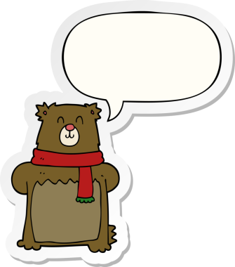 Bir insan tarafından çizilmiş baloncuk çıkartmalı çizgi film ayısı.