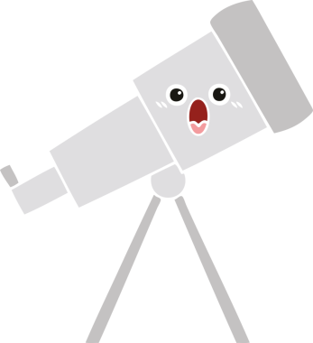 Bir insan tarafından çizilmiş düz renkli bir teleskop karikatürü