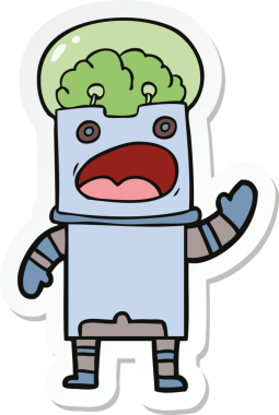 Bir insan tarafından çizilmiş robot karikatür çıkartması.