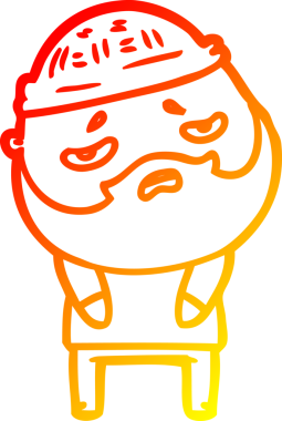 İnsan tarafından çizilmiş sakallı, endişeli bir çizgi film karakteri.