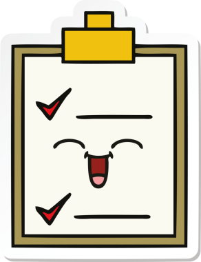 Bir insan tarafından çizilmiş şirin bir karikatür kontrol listesinin etiketi