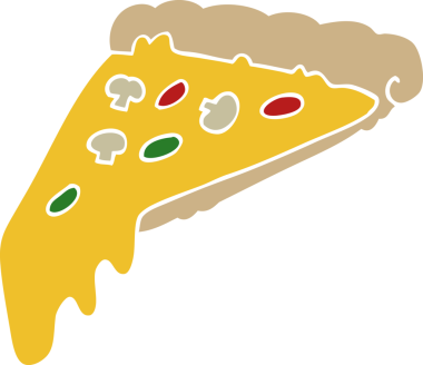 Bir insan tarafından çizilmiş düz renk çizgi film pizza dilimi