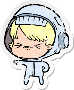 Bir insan tarafından çizilmiş kızgın bir uzay kızının sıkıntılı çıkartması.