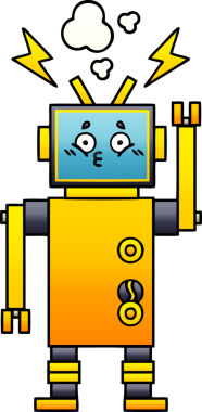 Arızalı bir robotun insan tarafından çizilmiş gölgeli karikatürü