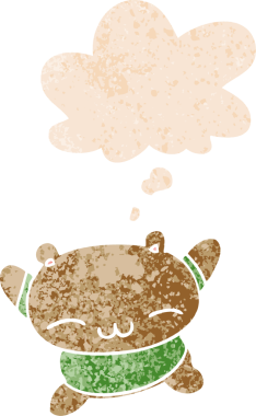 Düşünce baloncuğu ile çizgi film zıplayan ayı grunge sıkıntılı retro dokuma tarzı bir insan tarafından çizilmiş