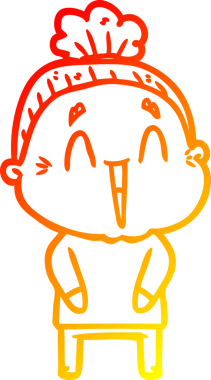 Bir insan tarafından çizilmiş mutlu, yaşlı bir kadının sıcak çizgi çizimi.